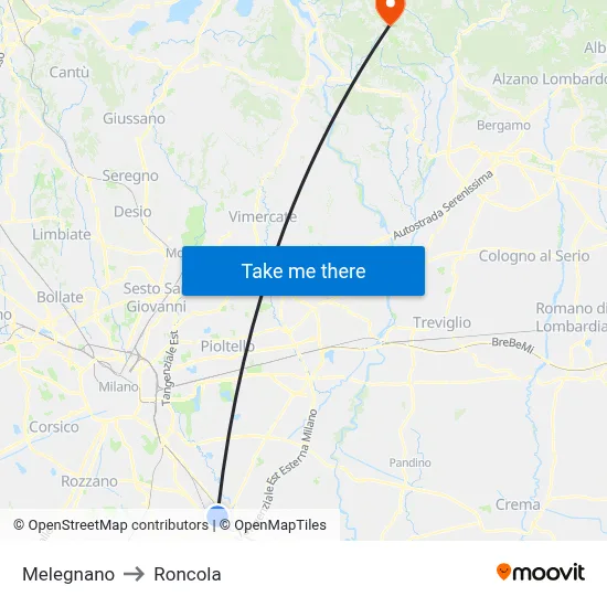 Melegnano to Roncola map