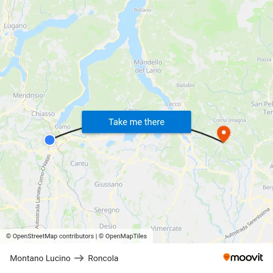 Montano Lucino to Roncola map
