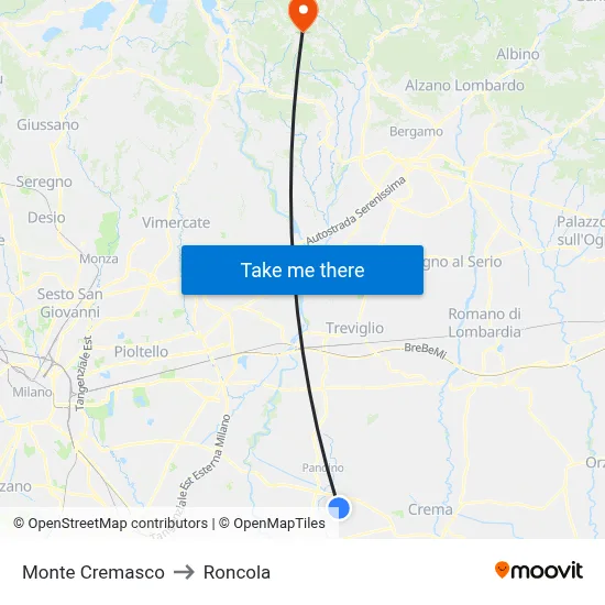 Monte Cremasco to Roncola map