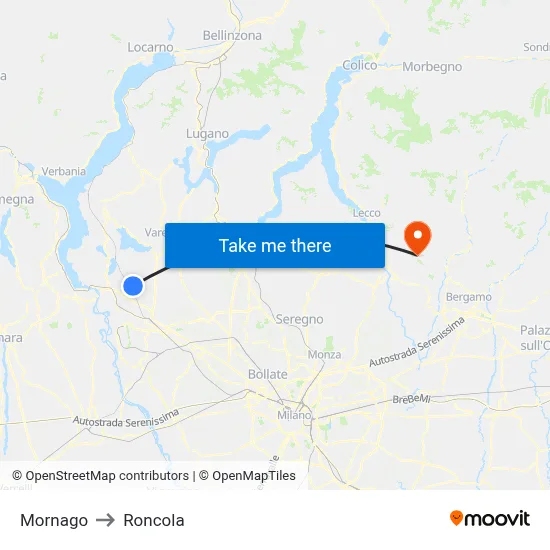Mornago to Roncola map