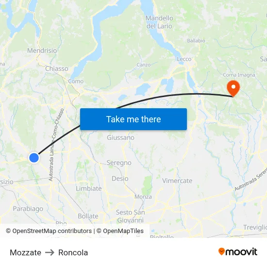 Mozzate to Roncola map