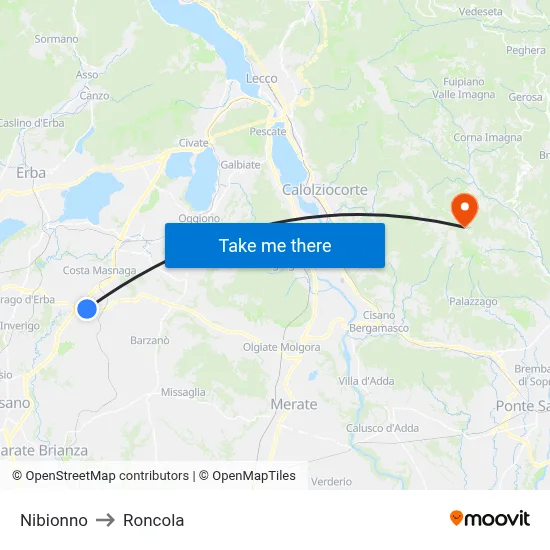 Nibionno to Roncola map