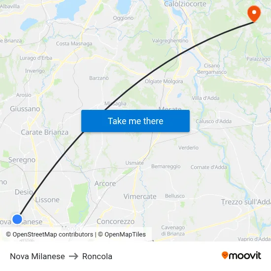 Nova Milanese to Roncola map
