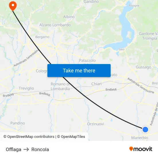 Offlaga to Roncola map