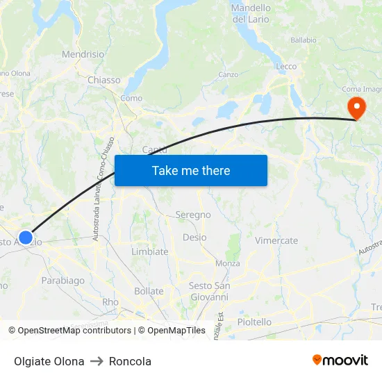 Olgiate Olona to Roncola map