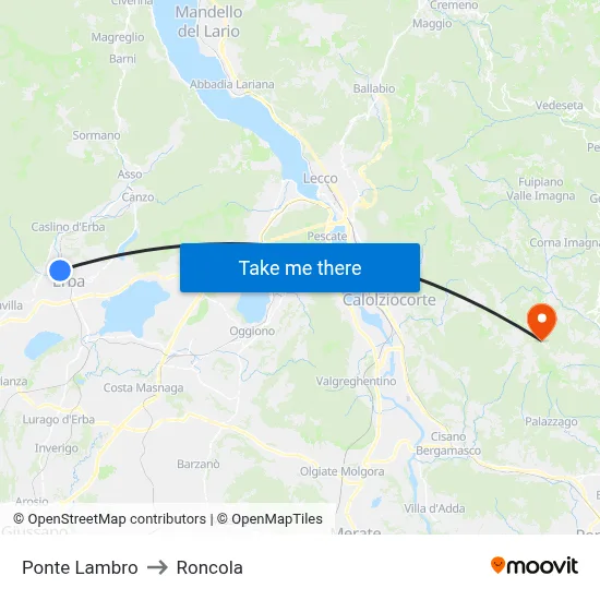 Ponte Lambro to Roncola map