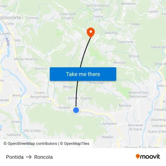Pontida to Roncola map