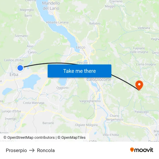 Proserpio to Roncola map