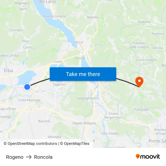Rogeno to Roncola map