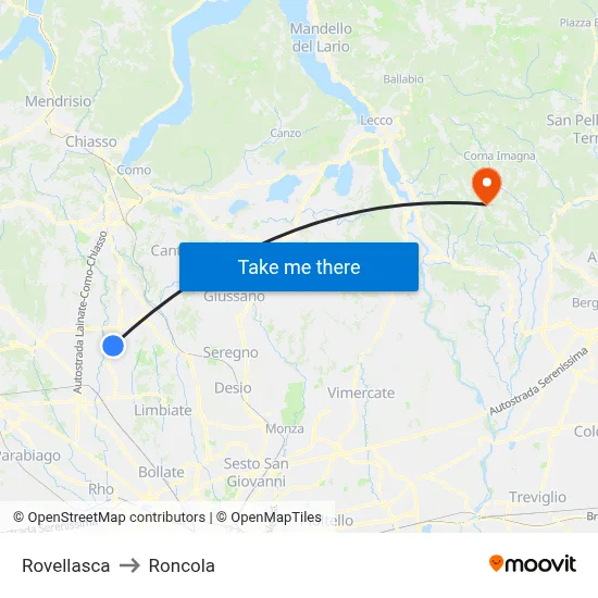 Rovellasca to Roncola map