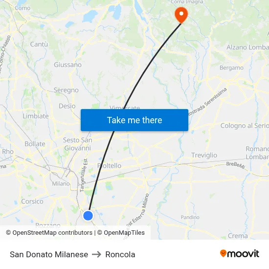 San Donato Milanese to Roncola map