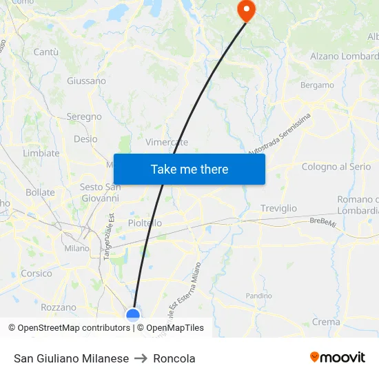 San Giuliano Milanese to Roncola map