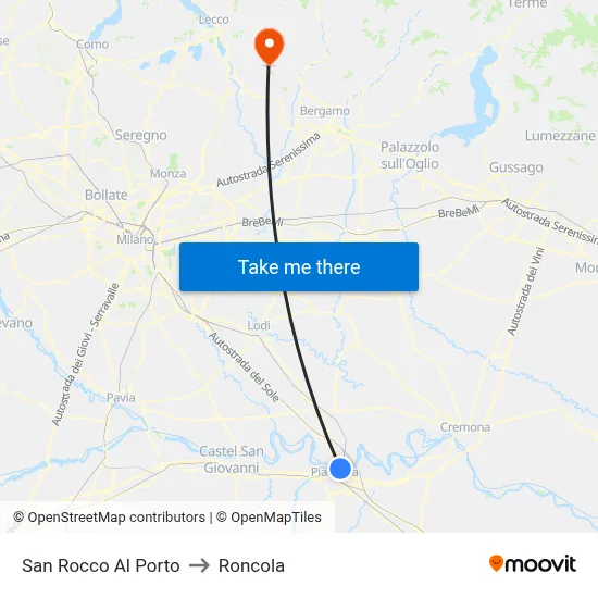 San Rocco Al Porto to Roncola map