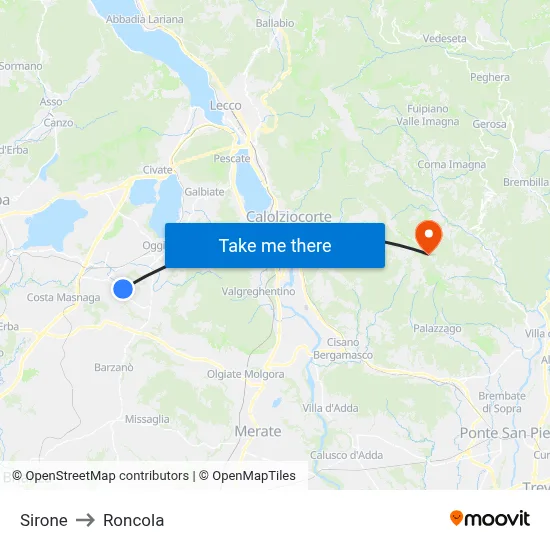 Sirone to Roncola map
