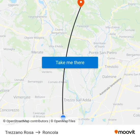 Trezzano Rosa to Roncola map
