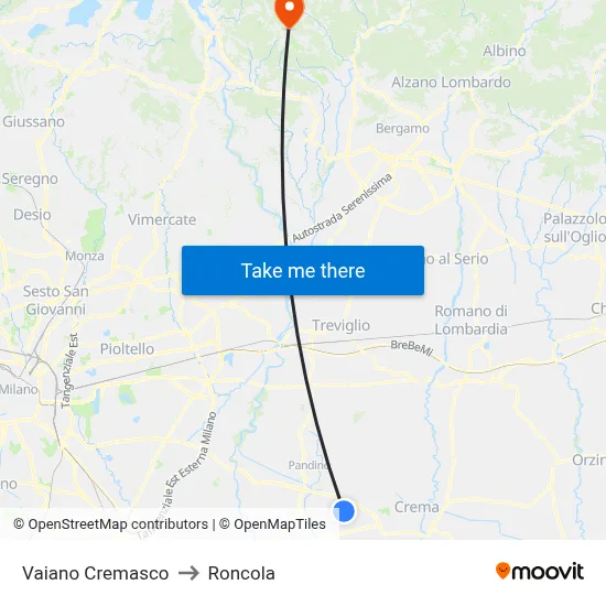 Vaiano Cremasco to Roncola map