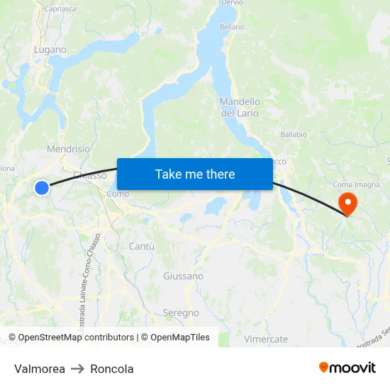 Valmorea to Roncola map