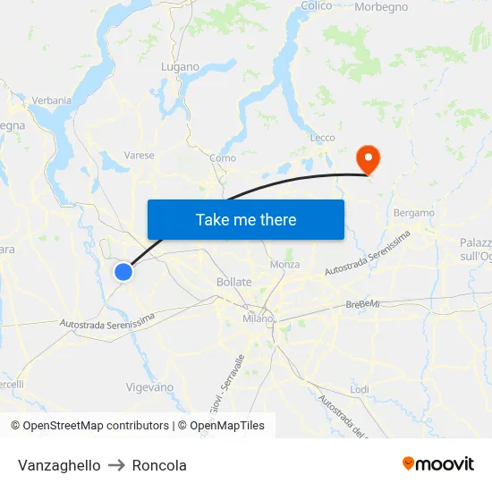 Vanzaghello to Roncola map