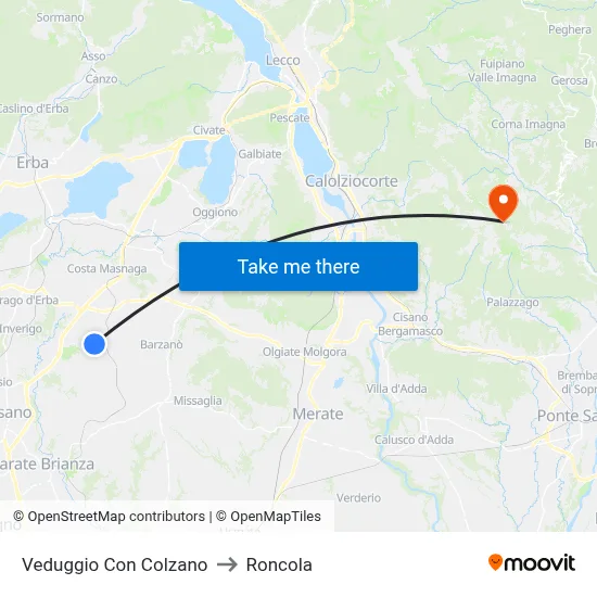 Veduggio Con Colzano to Roncola map
