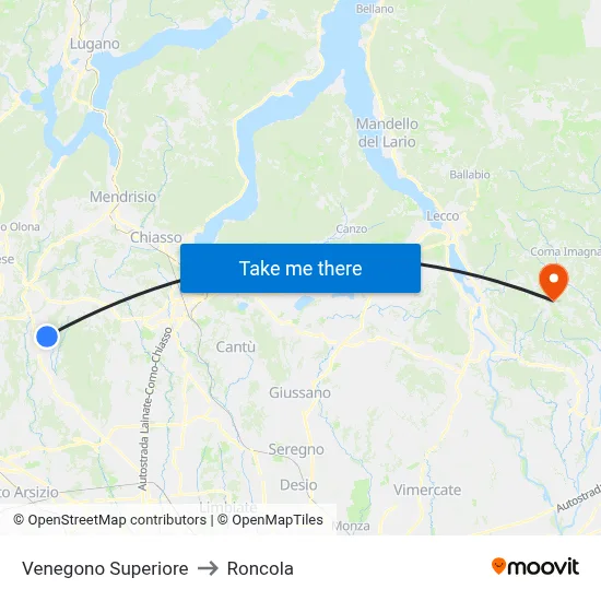 Venegono Superiore to Roncola map