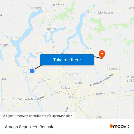 Arsago Seprio to Roncola map