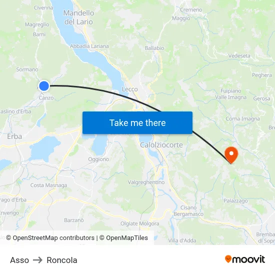 Asso to Roncola map