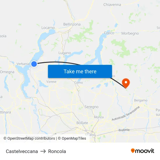 Castelveccana to Roncola map