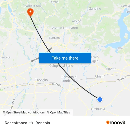 Roccafranca to Roncola map