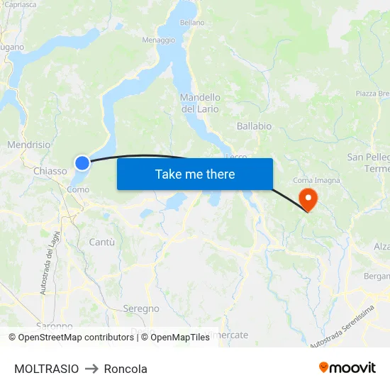 Moltrasio to Roncola map