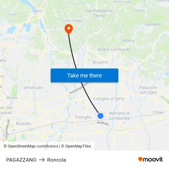 PAGAZZANO to Roncola map