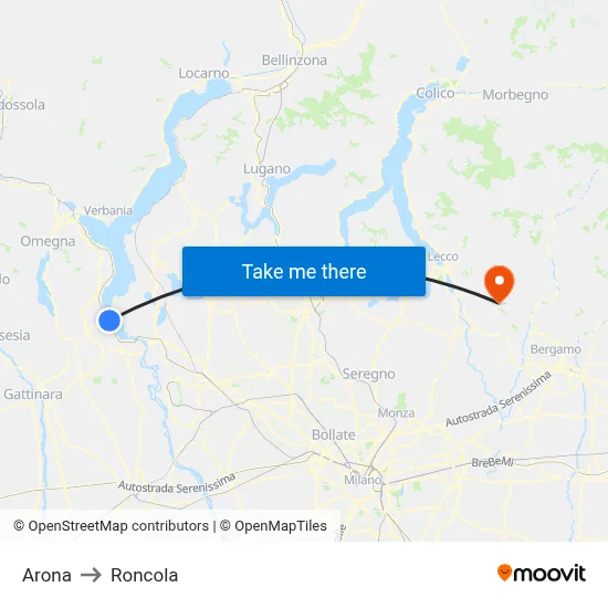 Arona to Roncola map