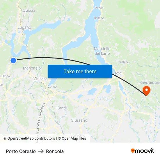 Porto Ceresio to Roncola map