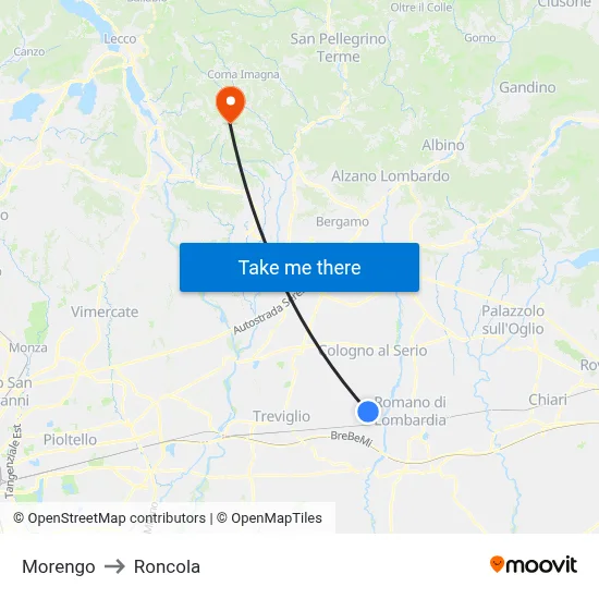Morengo to Roncola map
