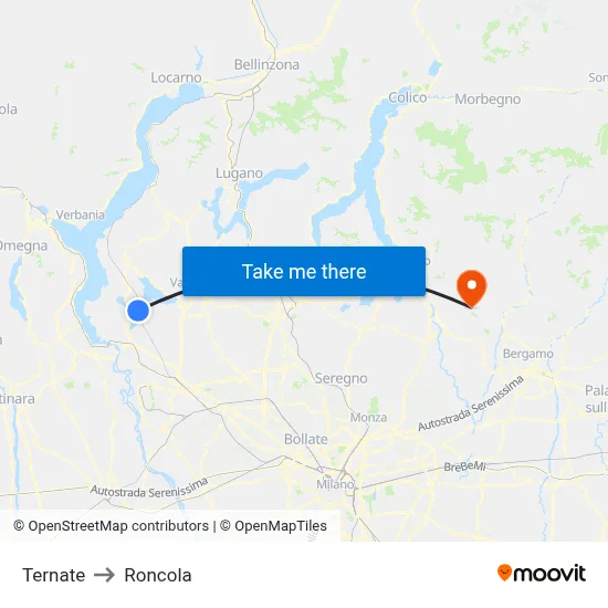 Ternate to Roncola map