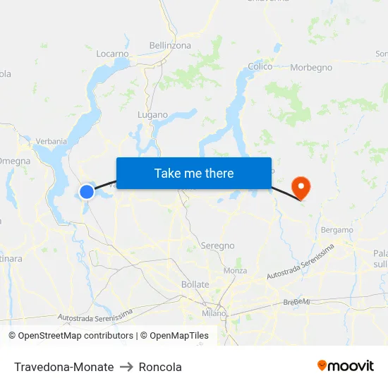 Travedona-Monate to Roncola map