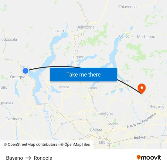 Baveno to Roncola map
