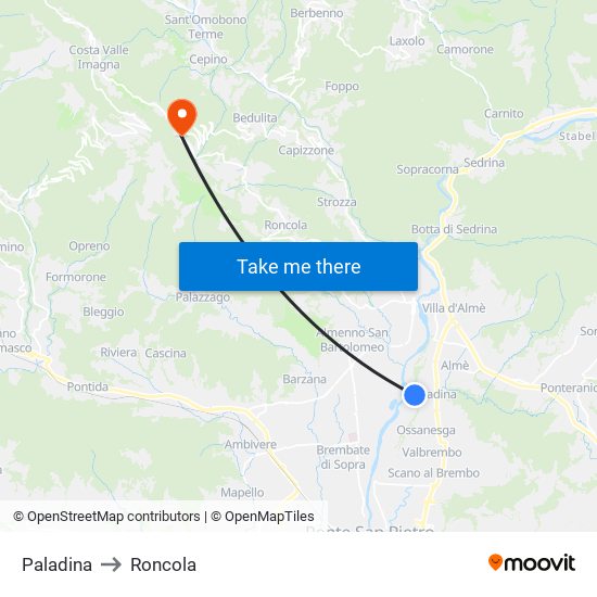 Paladina to Roncola map