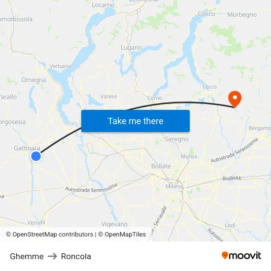 Ghemme to Roncola map