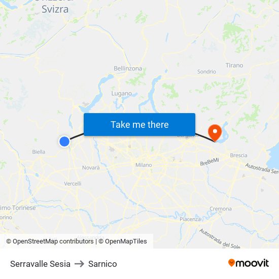 Serravalle Sesia to Sarnico map