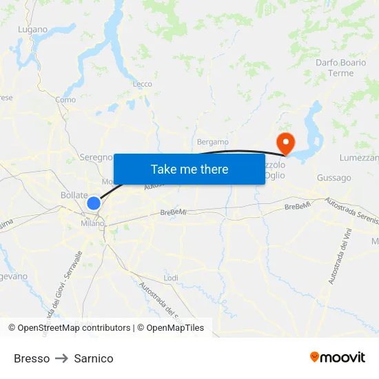 Bresso to Sarnico map