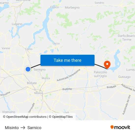 Misinto to Sarnico map