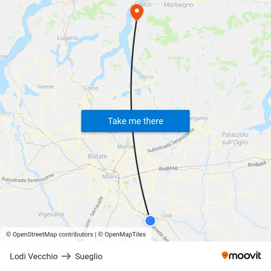 Lodi Vecchio to Sueglio map