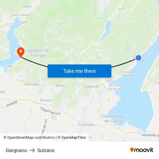 Gargnano to Sulzano map