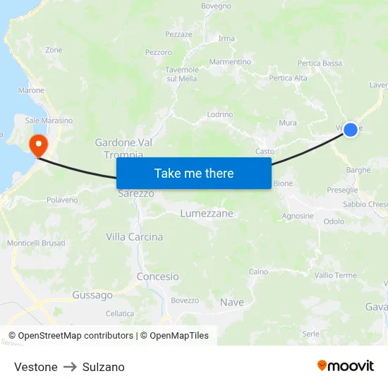 Vestone to Sulzano map