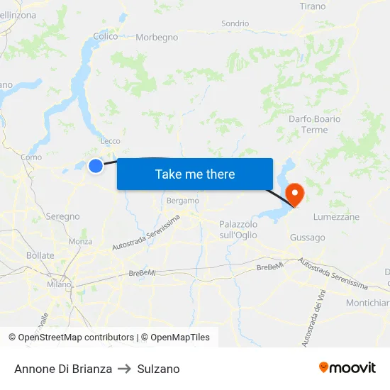 Annone di Brianza to Sulzano map