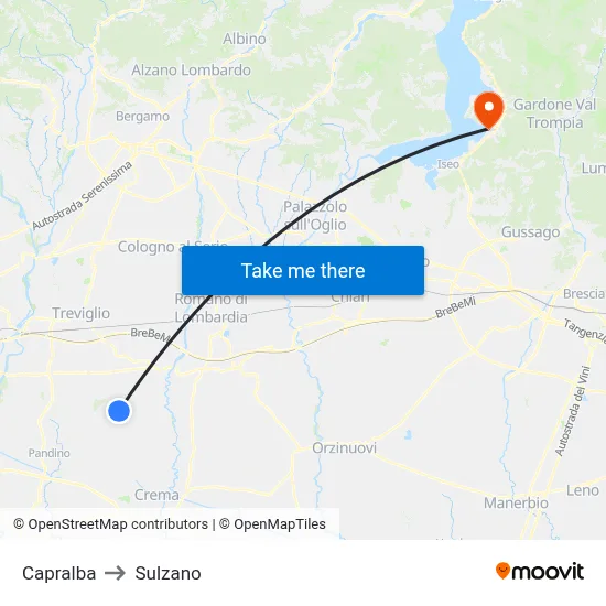 Capralba to Sulzano map