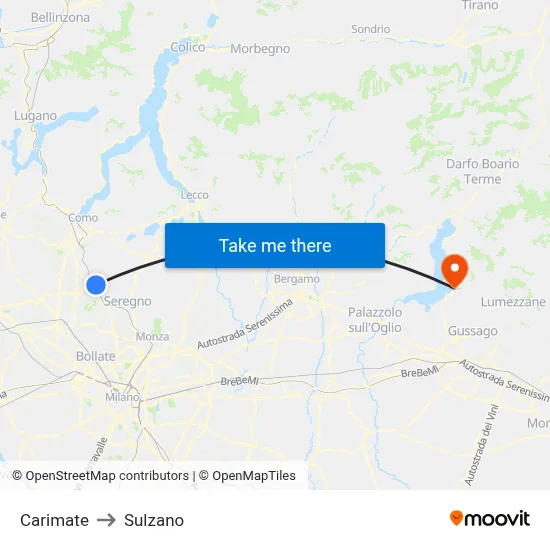 Carimate to Sulzano map