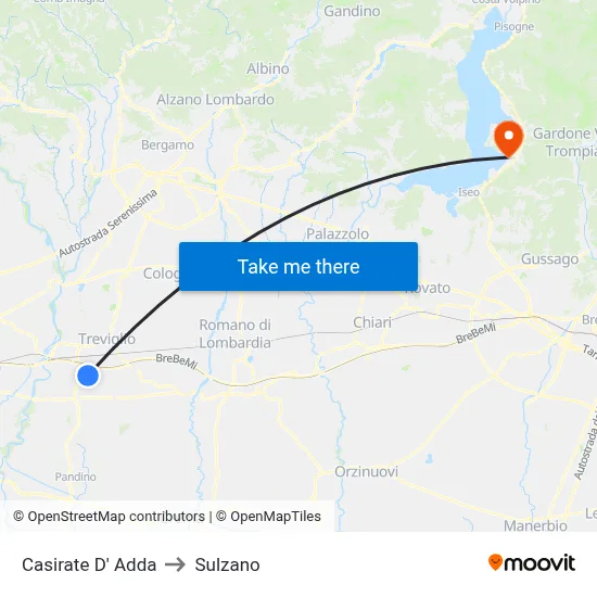Casirate D' Adda to Sulzano map