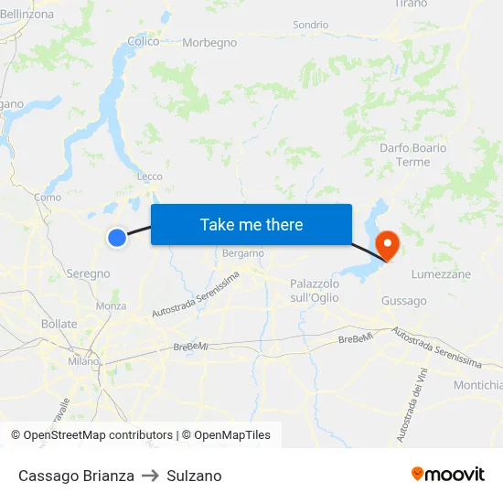 Cassago Brianza to Sulzano map