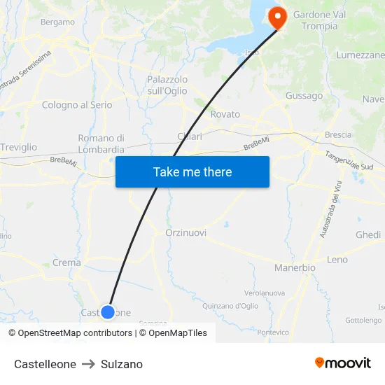 Castelleone to Sulzano map